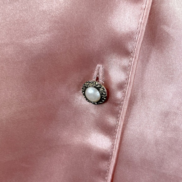 VICTORIA'S SECRET Vintage Gold Label Satin Sleep Shirt w Sheer Sleeves Pink-M/L - Picture 3 of 8